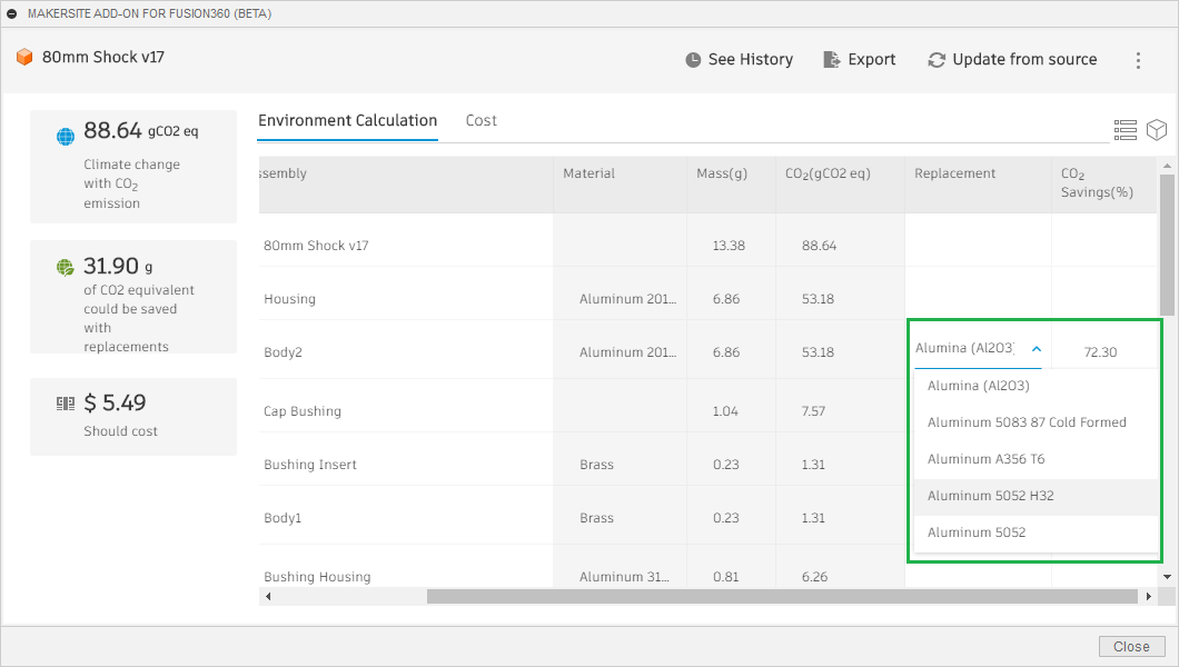 Dropdown in environment response