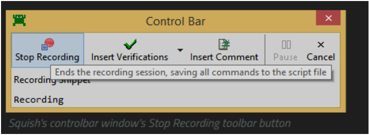 Click on the stop recording on the control bar