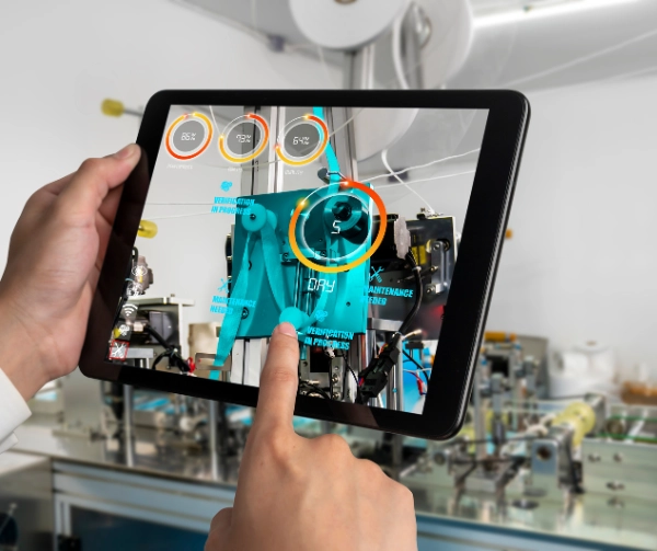 Engineer use augmented reality software in smart factory production line