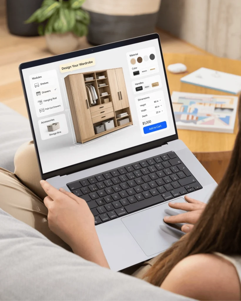 Develop a 3D furniture configurator that showcases real-time customization and 360-degree product visualization