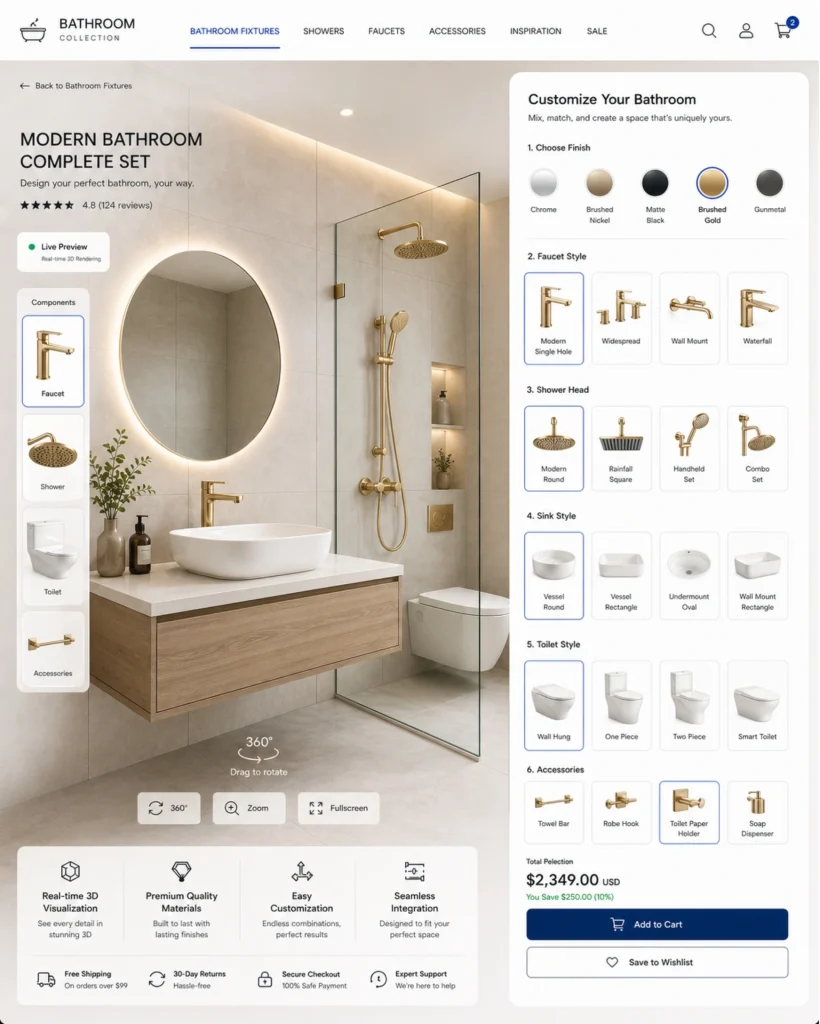 Online 3D product builder tool for customizing colors, shapes, and materials